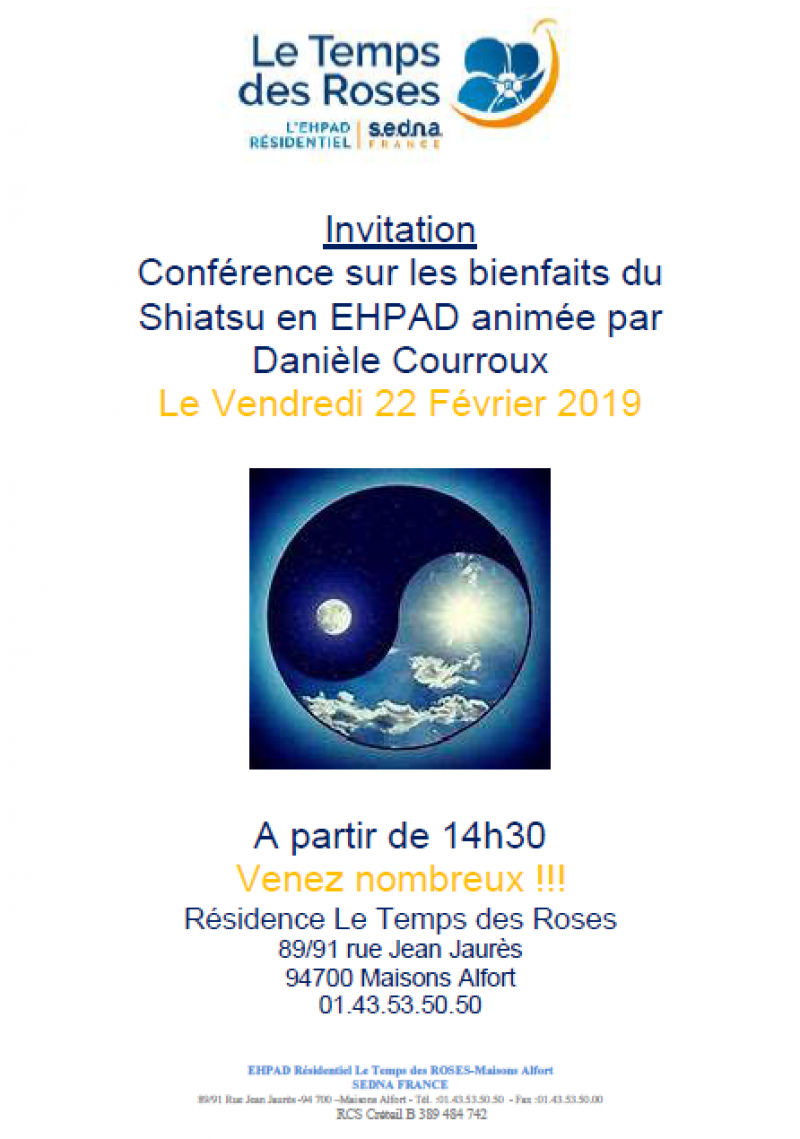 CONFÉRENCE SUR LES BIENFAITS DU SHIATSU EN EHPAD - 22 Février 2019