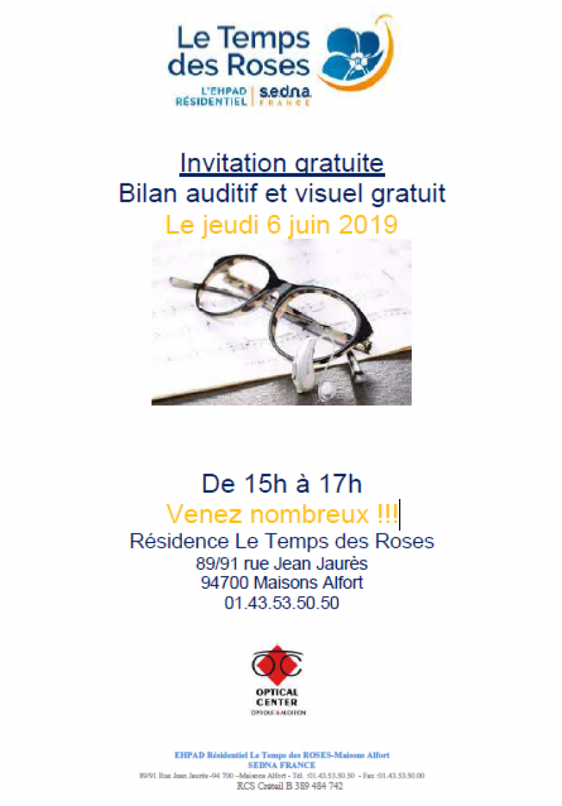 BILAN AUDITIF ET VISUEL GRATUIT - 6 juin 2019